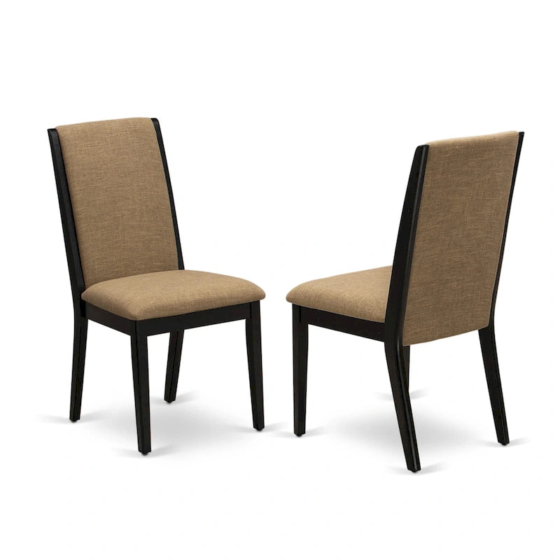 Linen upholstered dining chairs, two chairs per set, various finishes available.