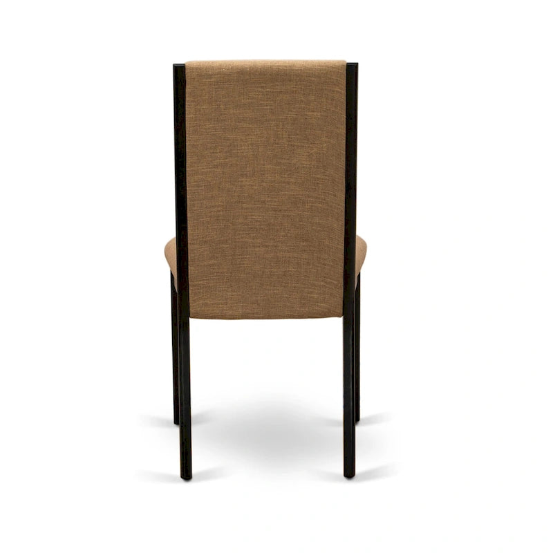 Linen upholstered dining chairs, two chairs per set, various finishes available.