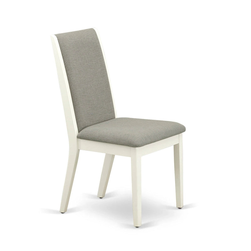 Linen upholstered dining chairs, two chairs per set, various finishes available.