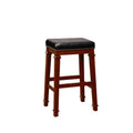 Black Faux Leather Backless Bar Stool with Dark Cherry Wood Finish