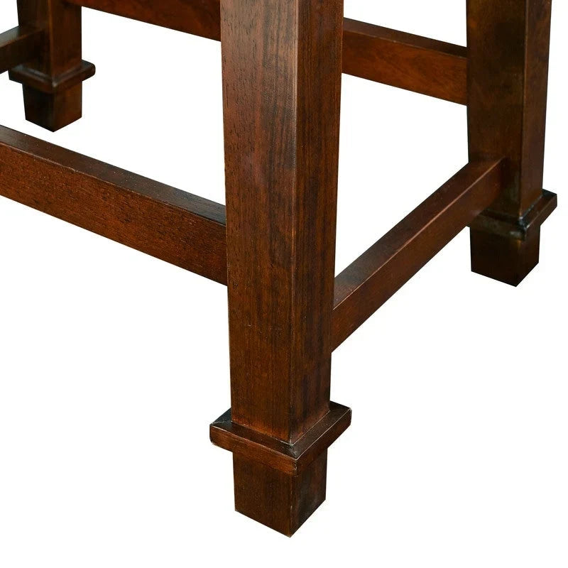 Black Faux Leather Backless Bar Stool with Dark Cherry Wood Finish