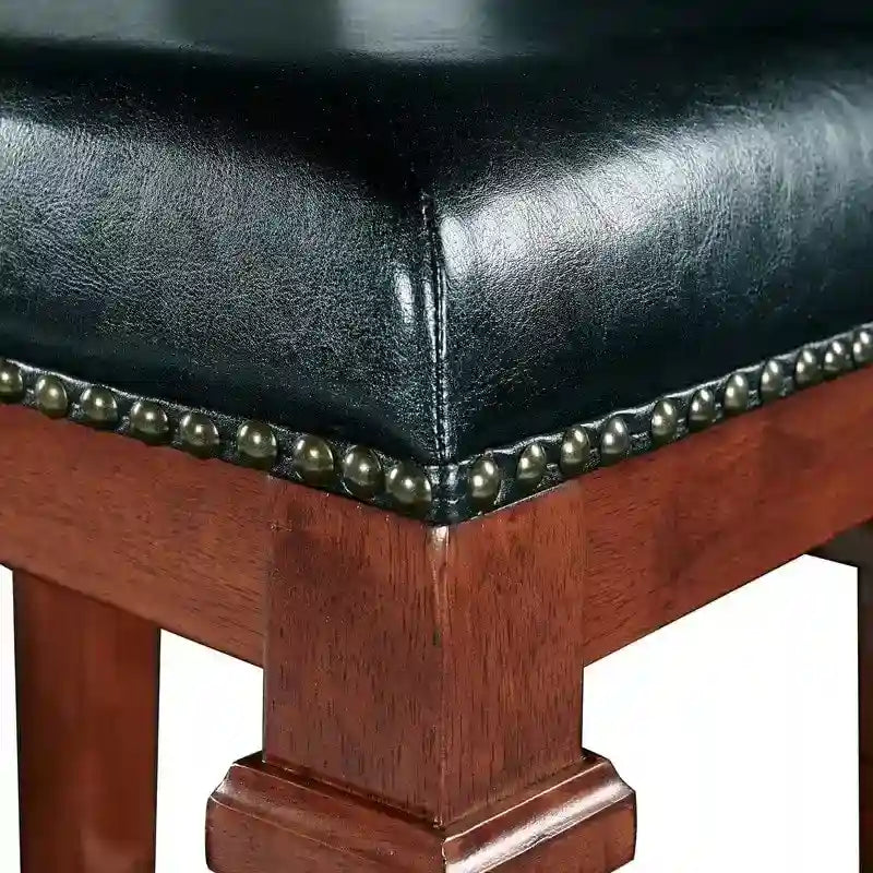 Black Faux Leather Backless Bar Stool with Dark Cherry Wood Finish