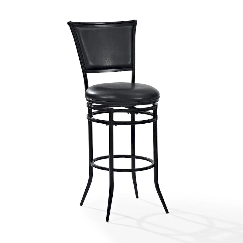 Black Swivel Bar Stool with Cushion High Back Metal Frame