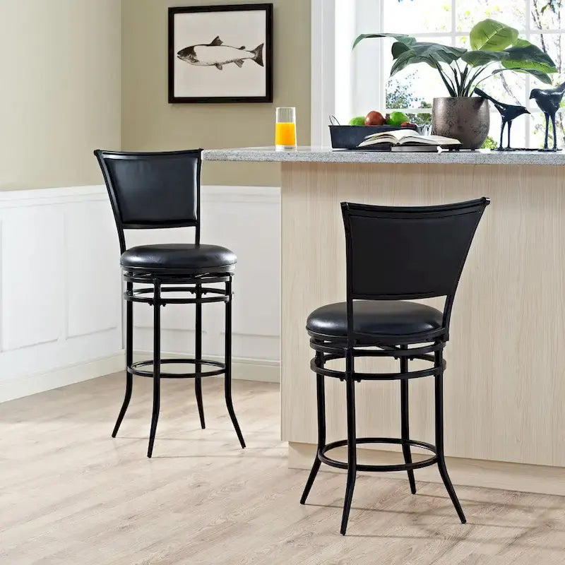 Black Swivel Bar Stool with Cushion High Back Metal Frame