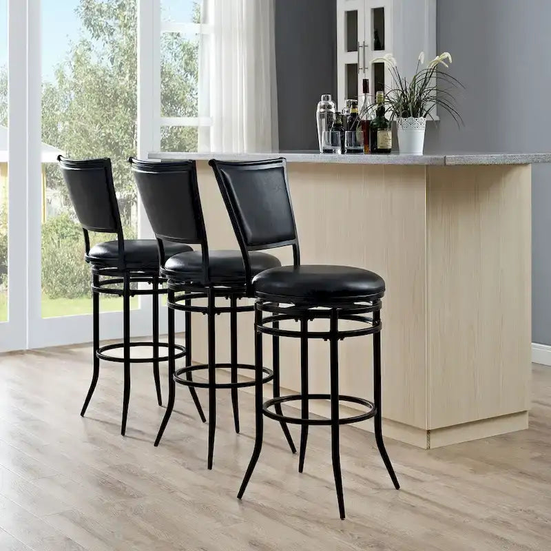 Black Swivel Bar Stool with Cushion High Back Metal Frame