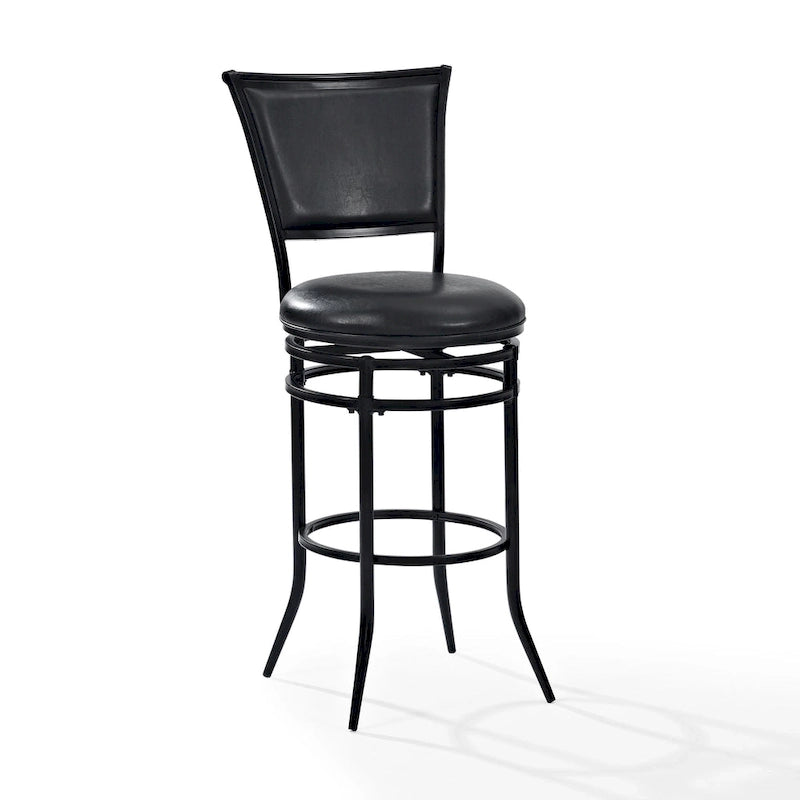 Black Swivel Bar Stool with Cushion High Back Metal Frame