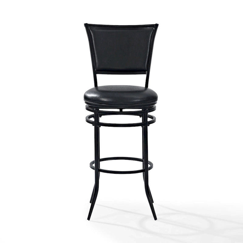 Black Swivel Bar Stool with Cushion High Back Metal Frame