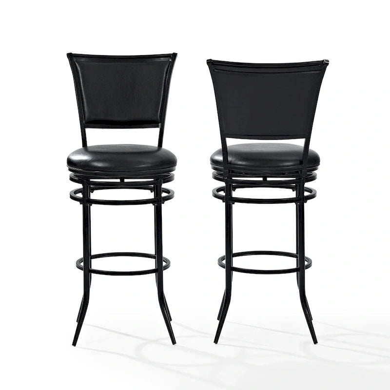 Black Swivel Bar Stool with Cushion High Back Metal Frame