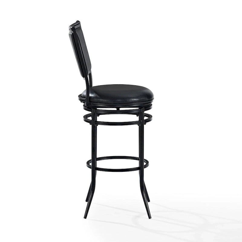 Black Swivel Bar Stool with Cushion High Back Metal Frame