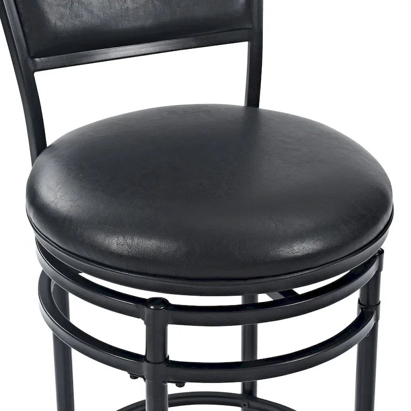 Black Swivel Bar Stool with Cushion High Back Metal Frame