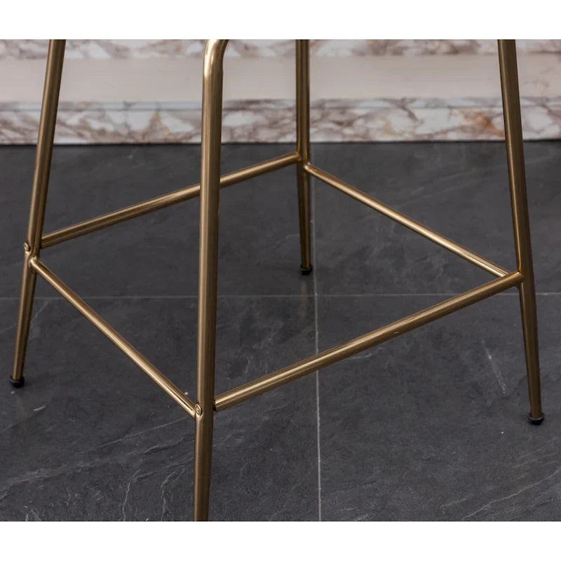 Modern Velvet Upholstered Counter Height Bar Stool with Gold Legs Set of 2