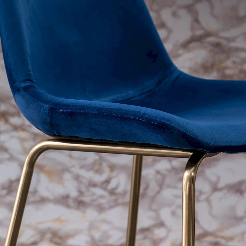 Modern Velvet Upholstered Counter Height Bar Stool with Gold Legs Set of 2