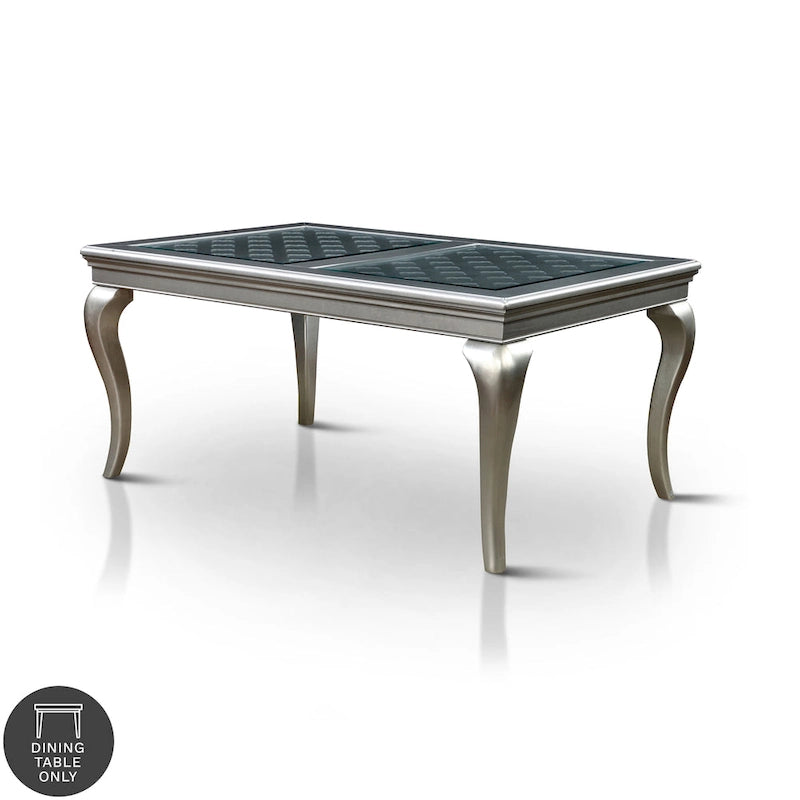 Champagne Finish Glam 66-Inch Tempered Glass Top Wood Dining Table