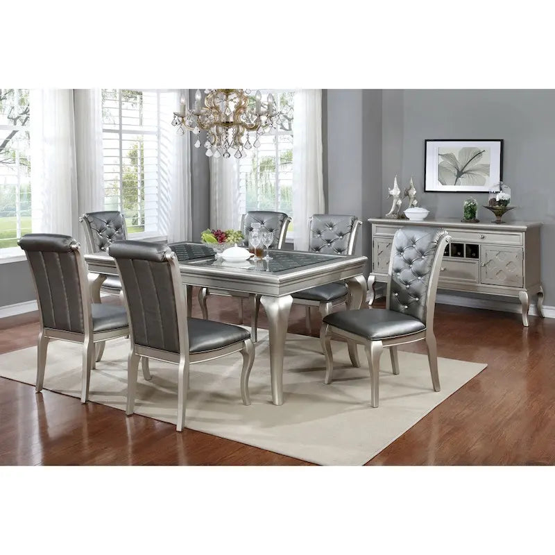 Champagne Finish Glam 66-Inch Tempered Glass Top Wood Dining Table