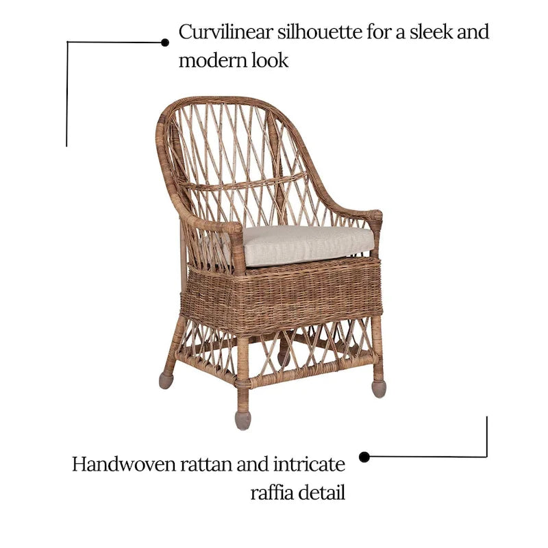 Curvilinear Rattan Cushioned Dining Chair