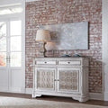 Antique White Mirrored Buffet with Drawers and Adjustable Shelf Storage