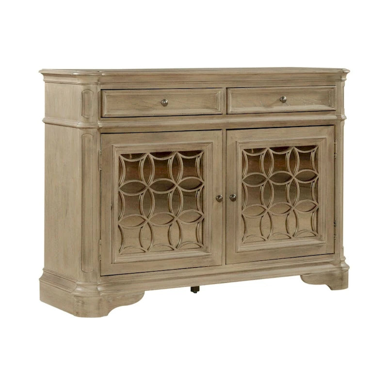 Antique White Mirrored Buffet with Drawers and Adjustable Shelf Storage
