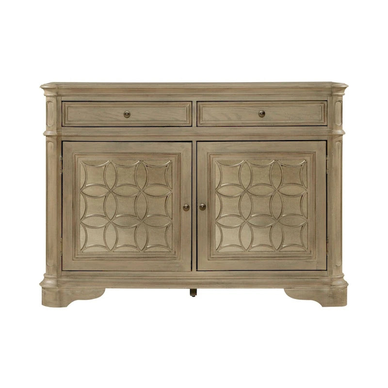 Antique White Mirrored Buffet with Drawers and Adjustable Shelf Storage