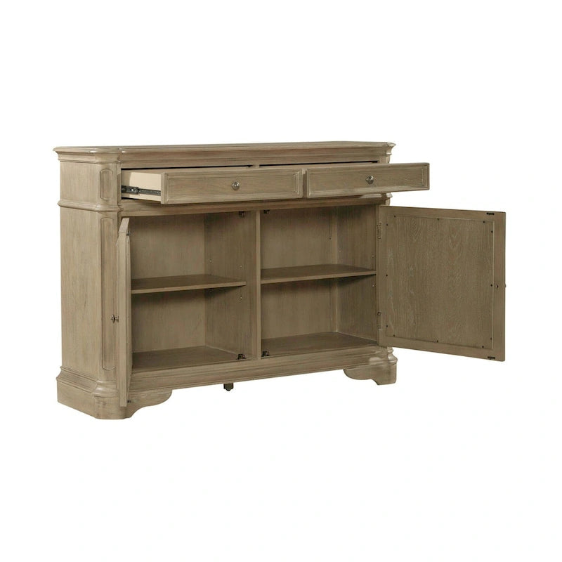Antique White Mirrored Buffet with Drawers and Adjustable Shelf Storage