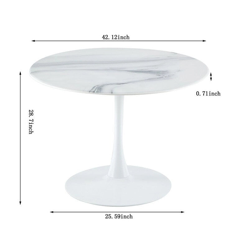 Dining Table with Round Marble Pattern Top for 4-6 People