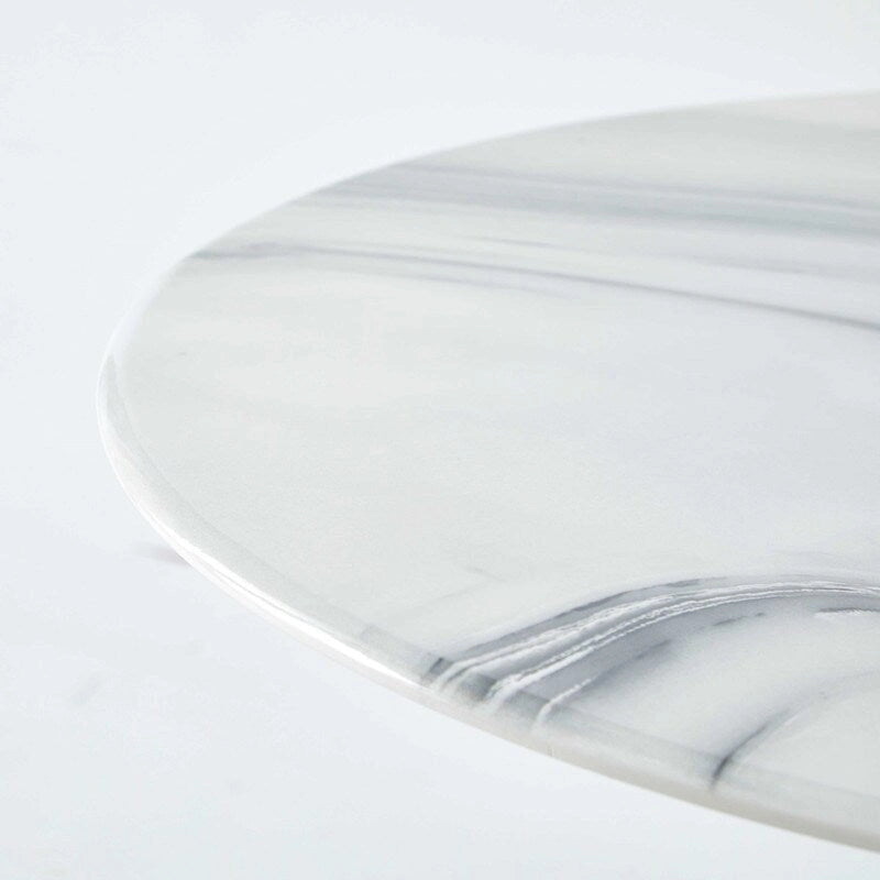 Dining Table with Round Marble Pattern Top for 4-6 People