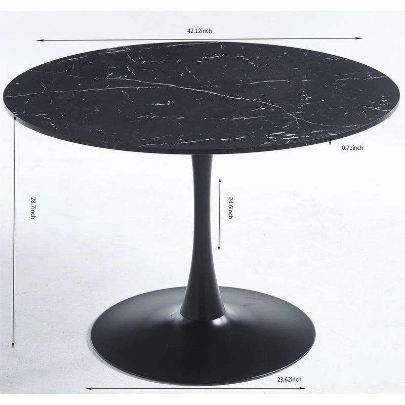 Dining Table with Round Marble Pattern Top for 4-6 People