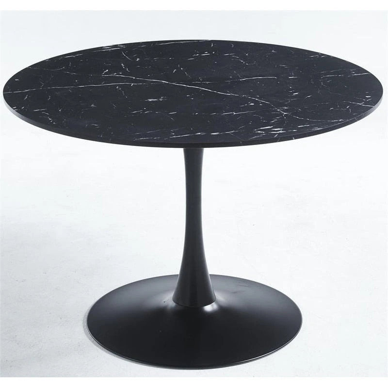 Dining Table with Round Marble Pattern Top for 4-6 People