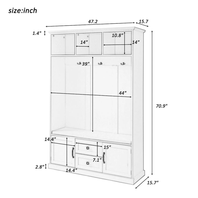 47.2 Inch Hall Tree with 3 Hooks for Entrance