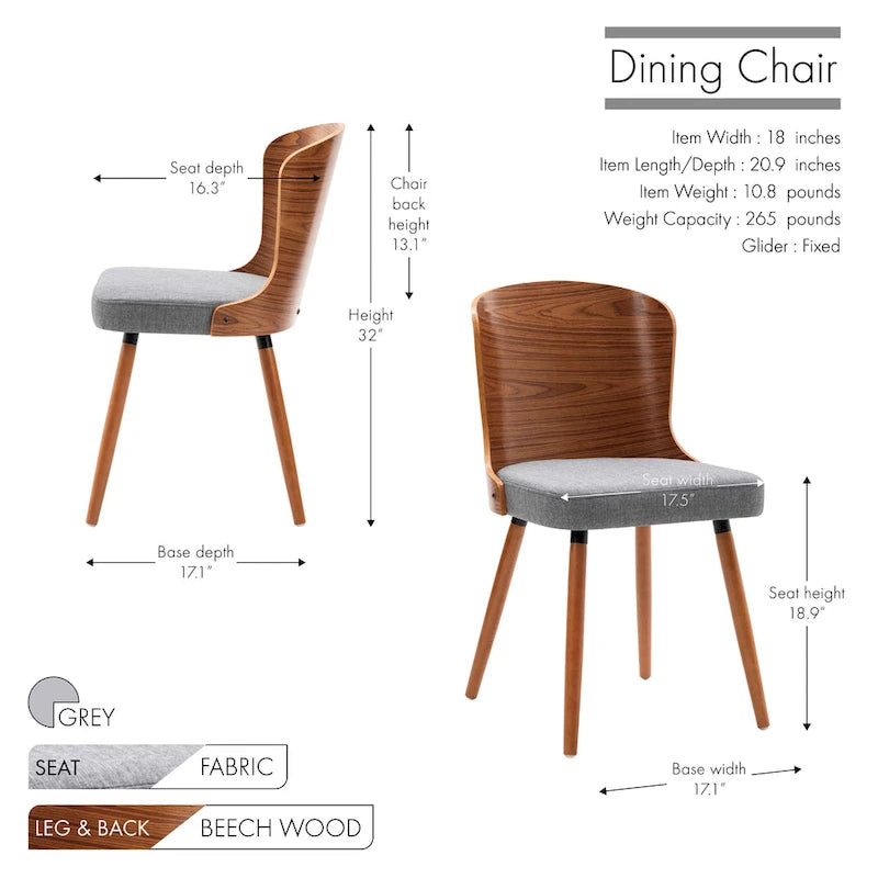 Armless Dining Chairs Set of 2, Beech Wood Back & Legs