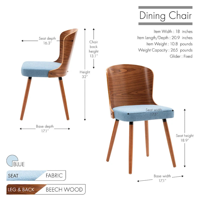 Armless Dining Chairs Set of 2, Beech Wood Back & Legs