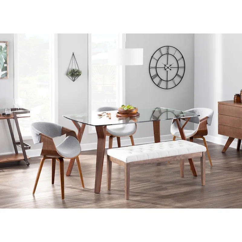 Cross Frame Dining Accent Chair Mid-Century Modern Upholstered with Walnut Frame