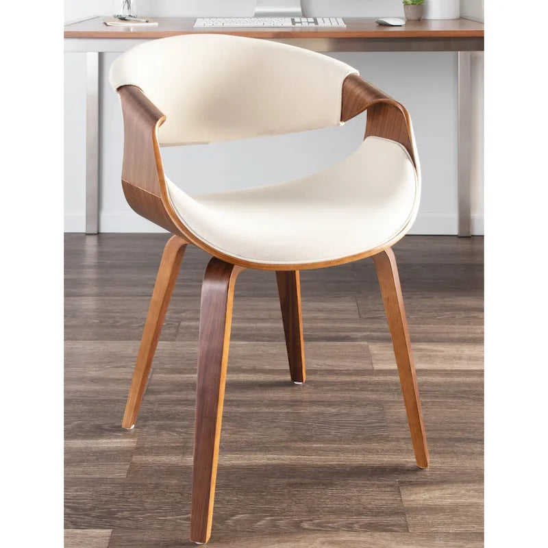 Cross Frame Dining Accent Chair Mid-Century Modern Upholstered with Walnut Frame