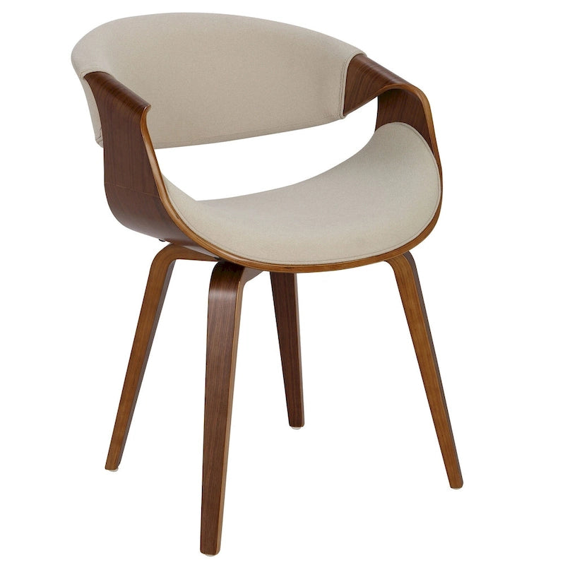Cross Frame Dining Accent Chair Mid-Century Modern Upholstered with Walnut Frame