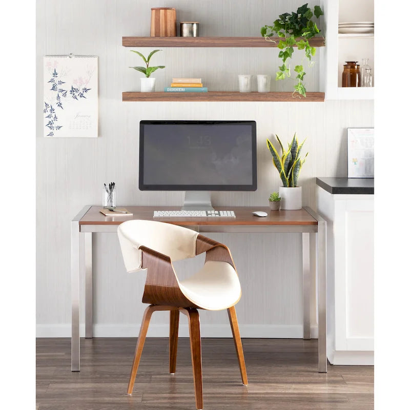 Cross Frame Dining Accent Chair Mid-Century Modern Upholstered with Walnut Frame