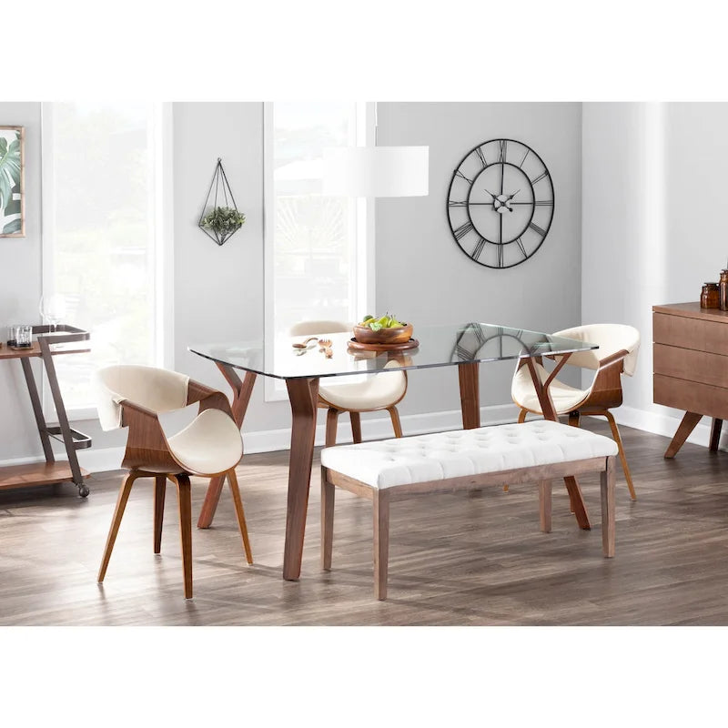 Cross Frame Dining Accent Chair Mid-Century Modern Upholstered with Walnut Frame