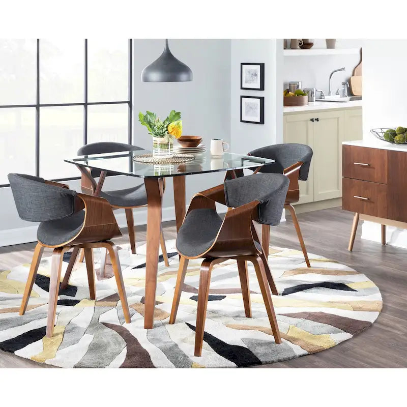 Cross Frame Dining Accent Chair Mid-Century Modern Upholstered with Walnut Frame