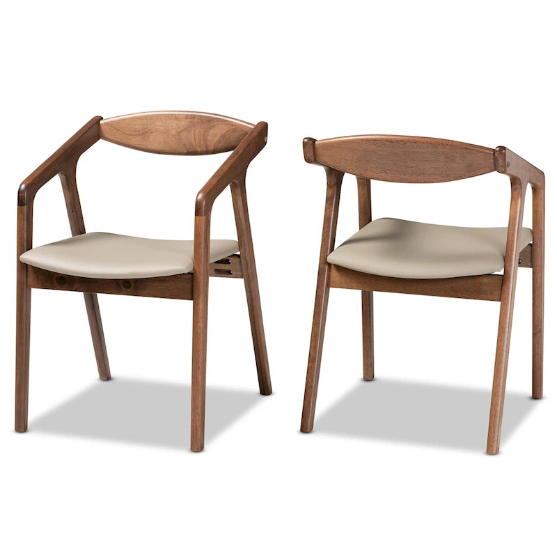 Mid-Century Modern 2-Piece Faux Leather Dining Chair Set with Armrests