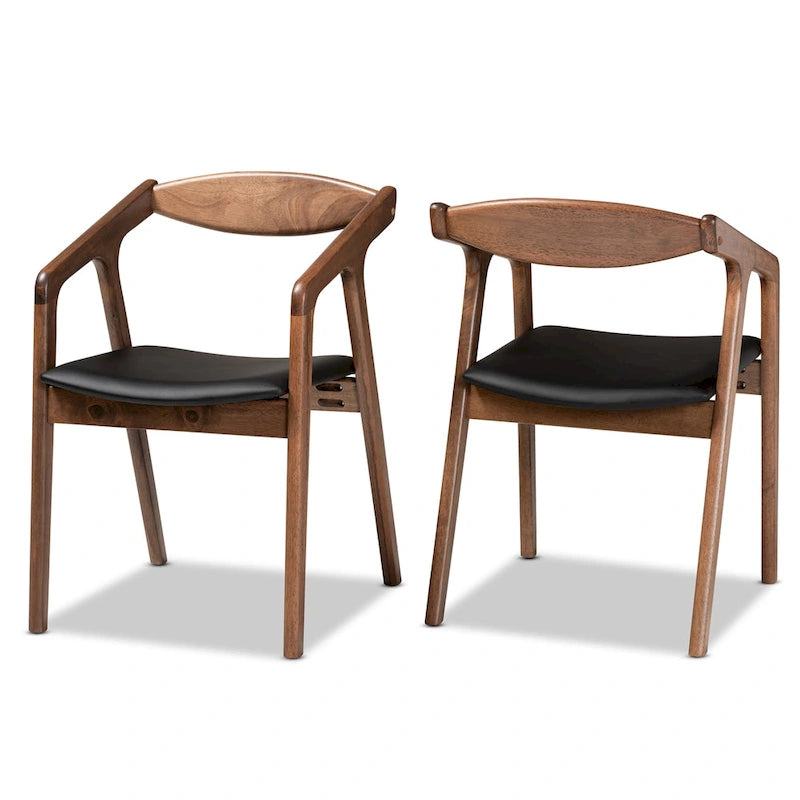 Mid-Century Modern 2-Piece Faux Leather Dining Chair Set with Armrests