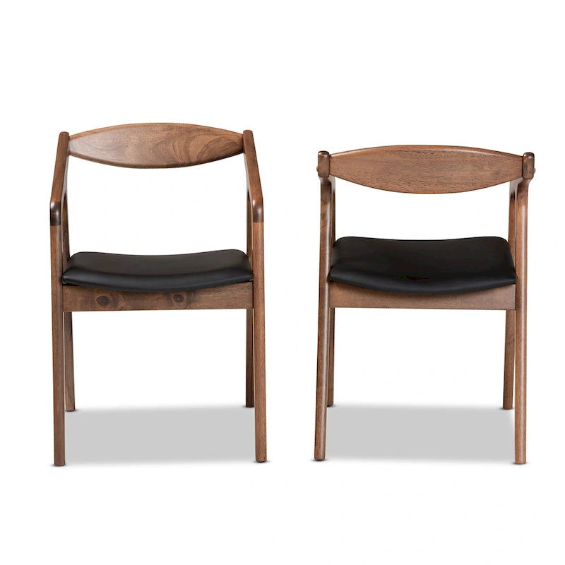 Mid-Century Modern 2-Piece Faux Leather Dining Chair Set with Armrests