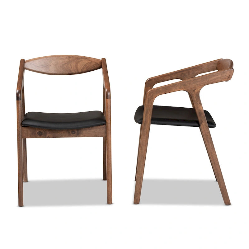 Mid-Century Modern 2-Piece Faux Leather Dining Chair Set with Armrests