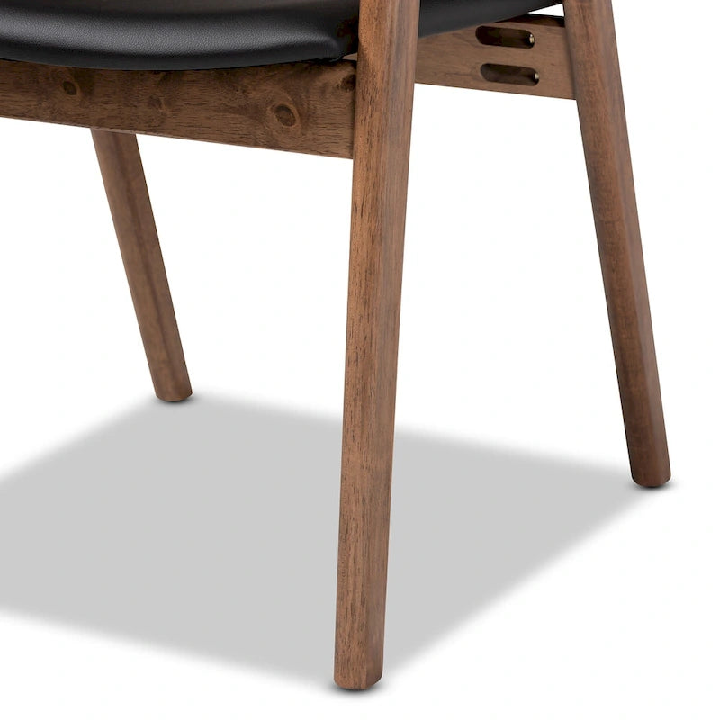 Mid-Century Modern 2-Piece Faux Leather Dining Chair Set with Armrests