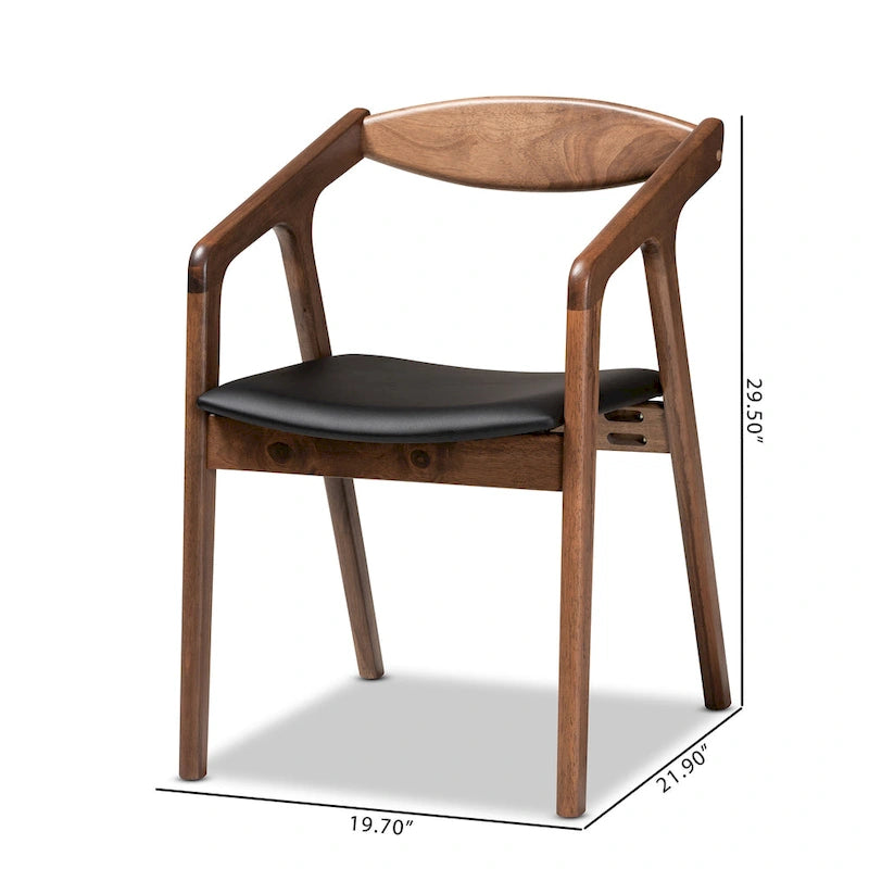 Mid-Century Modern 2-Piece Faux Leather Dining Chair Set with Armrests