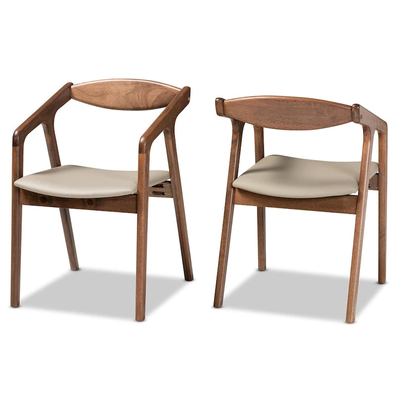 Mid-Century Modern 2-Piece Faux Leather Dining Chair Set with Armrests