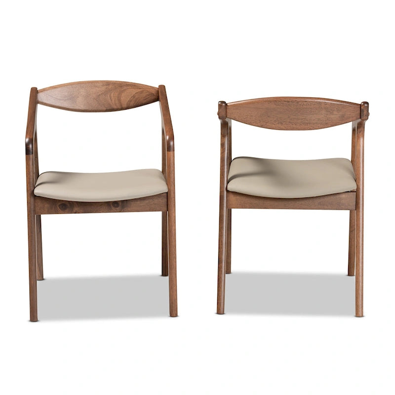 Mid-Century Modern 2-Piece Faux Leather Dining Chair Set with Armrests