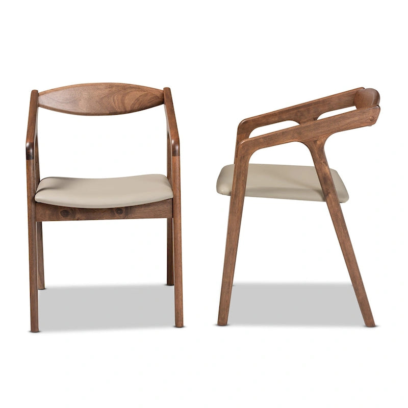 Mid-Century Modern 2-Piece Faux Leather Dining Chair Set with Armrests