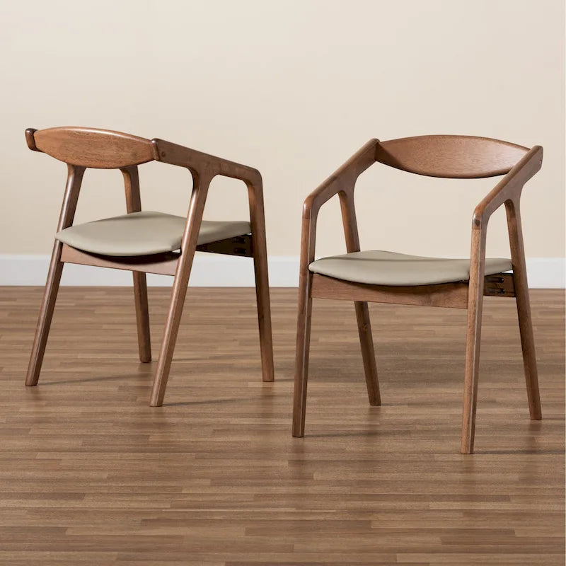 Mid-Century Modern 2-Piece Faux Leather Dining Chair Set with Armrests