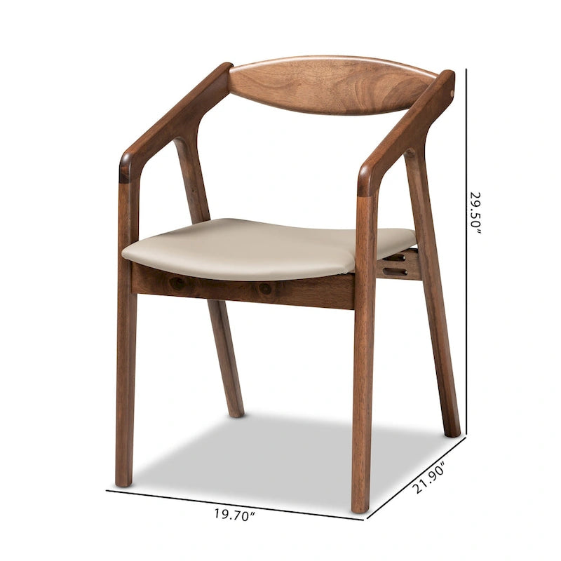 Mid-Century Modern 2-Piece Faux Leather Dining Chair Set with Armrests