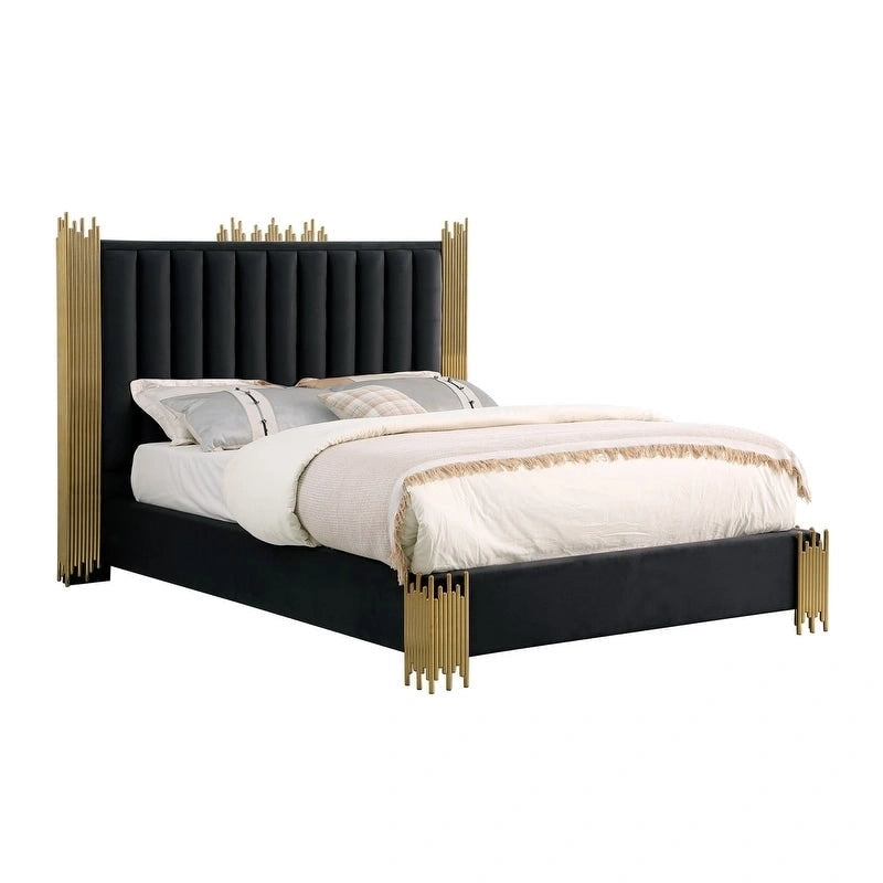 Velvet Platform Bed with Silver or Gold Steel Frame