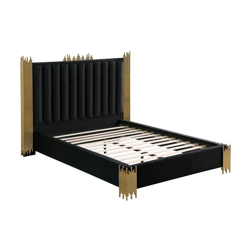 Velvet Platform Bed with Silver or Gold Steel Frame