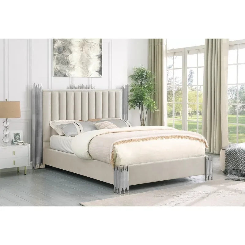 Velvet Platform Bed with Silver or Gold Steel Frame